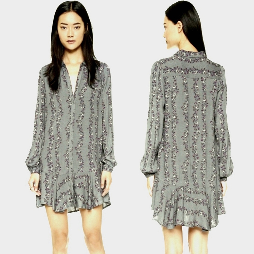 Free People Shirt Dress Gray Floral XS